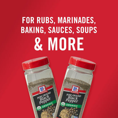 McCormick Pure Ground Black Pepper Organic – Streamlined Seasoning for the Less-Is-More Cook, 12 oz