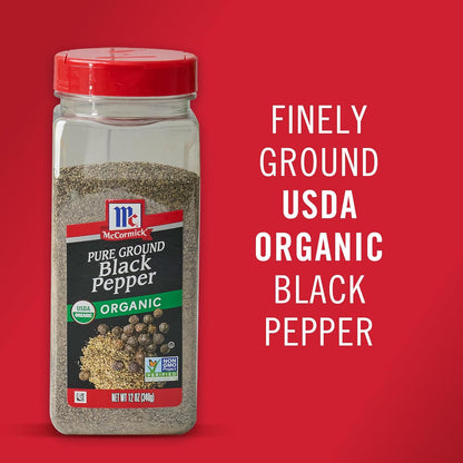 McCormick Pure Ground Black Pepper Organic – Streamlined Seasoning for the Less-Is-More Cook, 12 oz