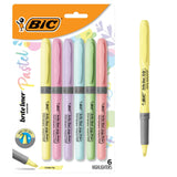 BIC Brite Liner Grip Pastel Highlighter Set – Exam Prep Companion for Dorm Room Study and Research Review, Translucent Ink 6 Colors