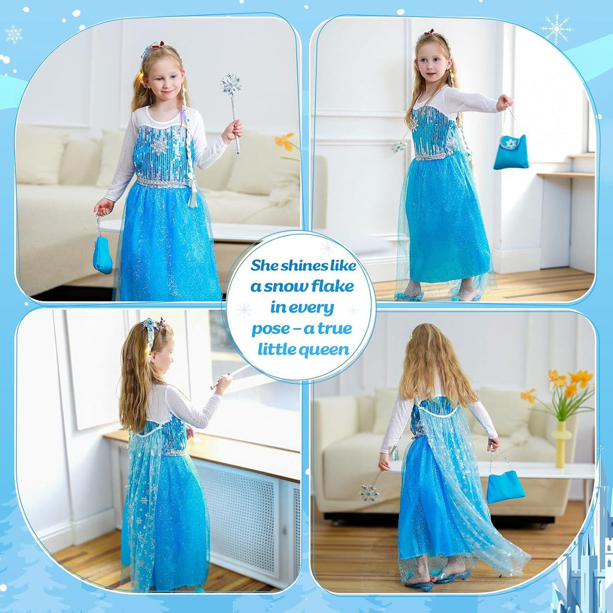 Meland Princess Costume Set – Child-Friendly Pretend Play Outfit for Girls Ages 3-10, Light-Up Wig with Comfortable Fit