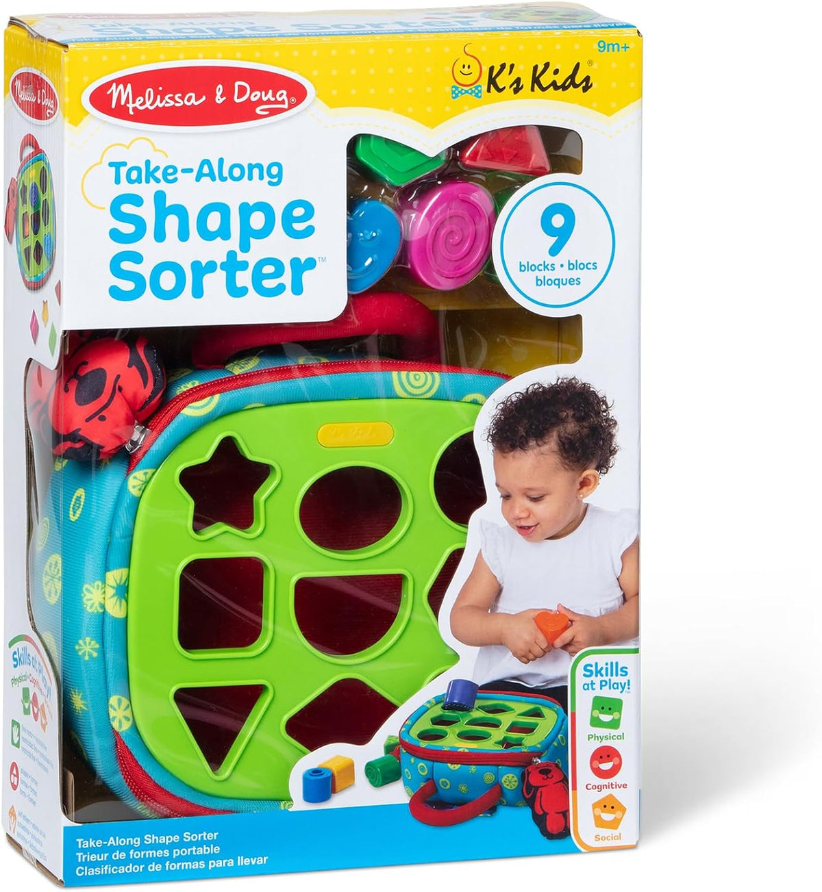 Melissa & Doug K's Kids Take-Along Shape Sorter – Zip-Close Activity Bag That Keeps 9 Blocks Contained for Safer Travel