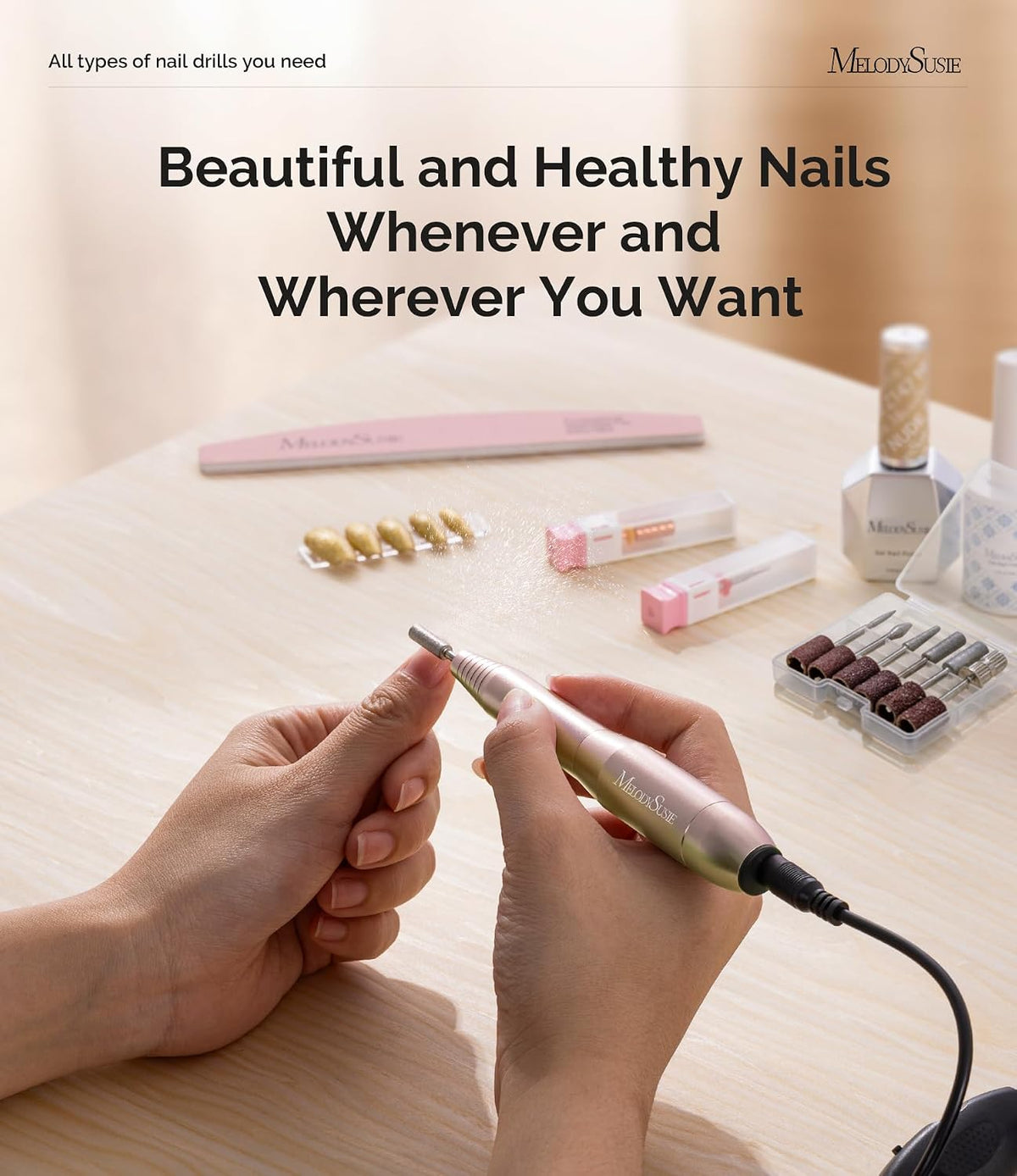 MelodySusie PC120I Low-Vibration Nail Drill – Comfortable Home Manicure for Long Self-Care Sessions