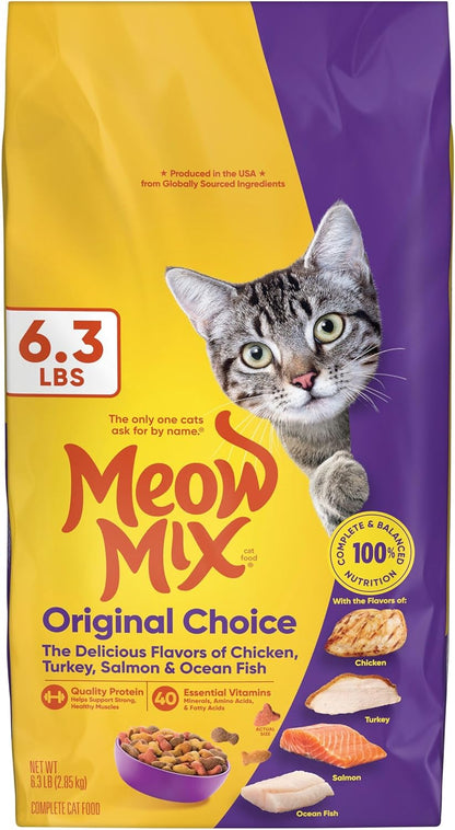Meow Mix Original Choice Dry Cat Food – Kid-Approved Breakfast Nook Staple for the Family Cat, 3.15 lb Bag of Trusted Everyday Kibble