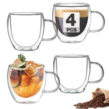 Mfacoy Double Wall Espresso Glasses – Elegant Housewarming Gift Set of 4, Handmade Glass Coffee Cups for Her
