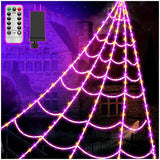 Child-Safe Halloween Lights – Spider Web LED Display for Trick-or-Treat Night, Weather-Resistant Plug-in for Porch Entryway and Lawn