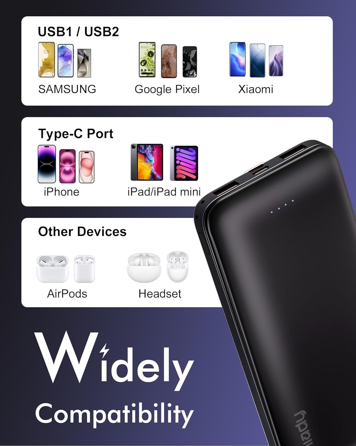 Miady Twin USB-C Battery Pack – Shared Family Charger for Road Trips and Sleepovers