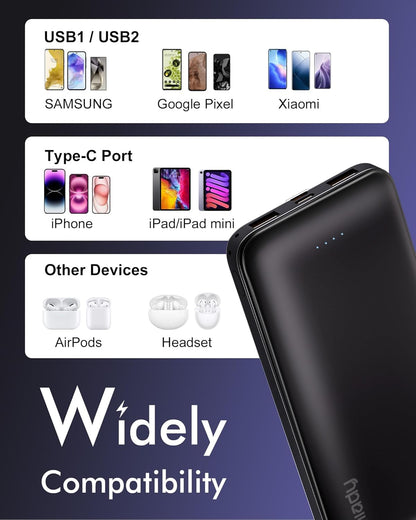 Miady Twin USB-C Battery Pack – Shared Family Charger for Road Trips and Sleepovers