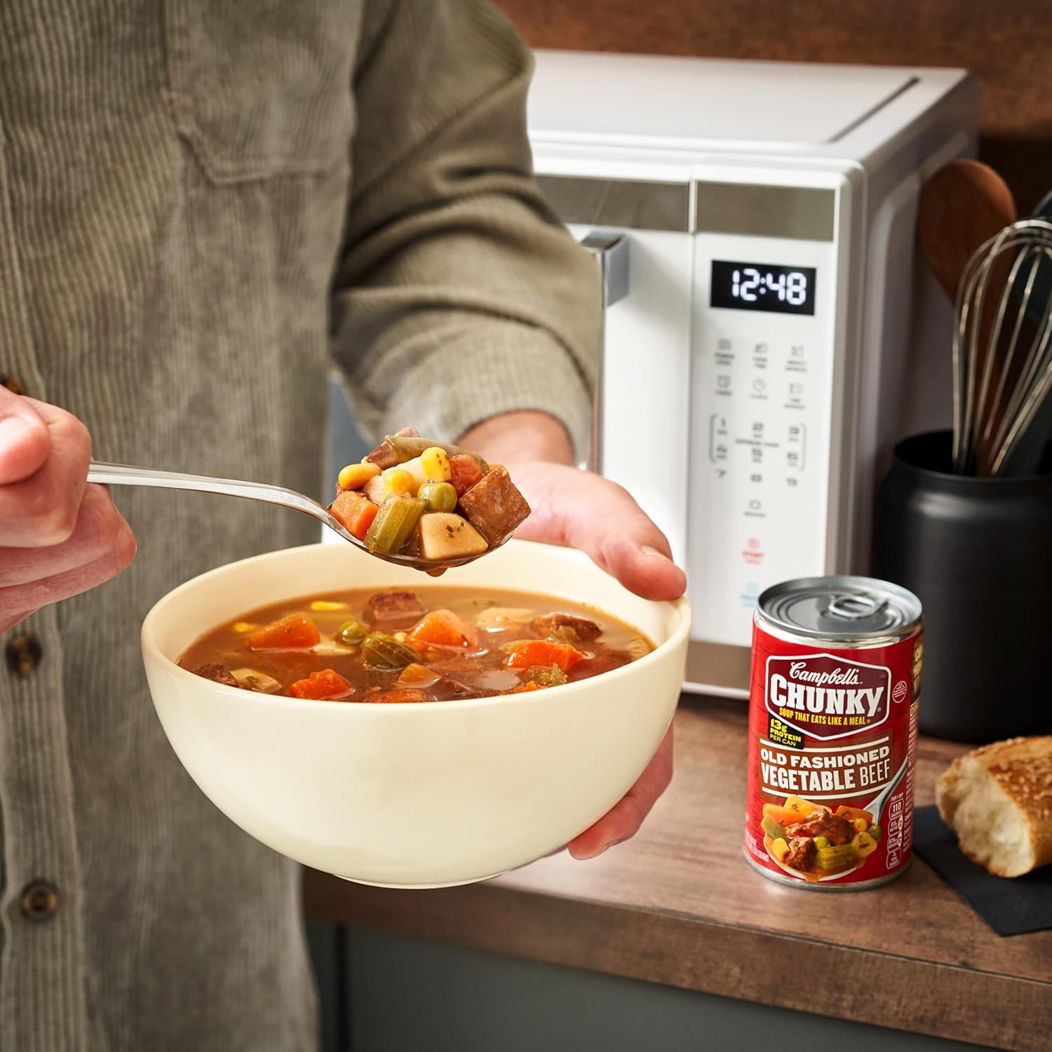 microwavable preparation in a microwave-safe bowl