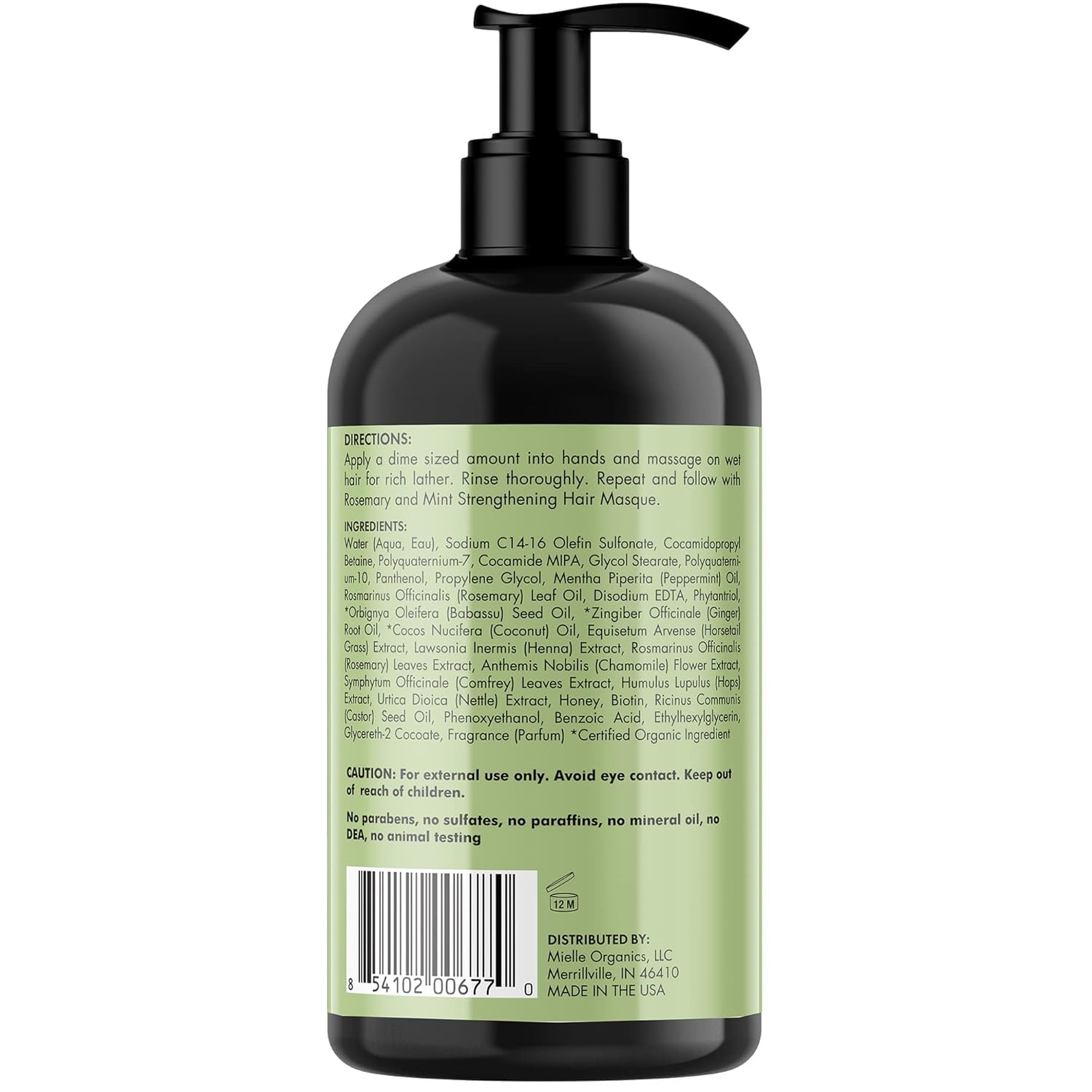 Mielle Organics Rosemary Mint Biotin Shampoo – Cruelty-Free Organic Formula Shampoo Safe for the Whole Family Shower, 12 oz