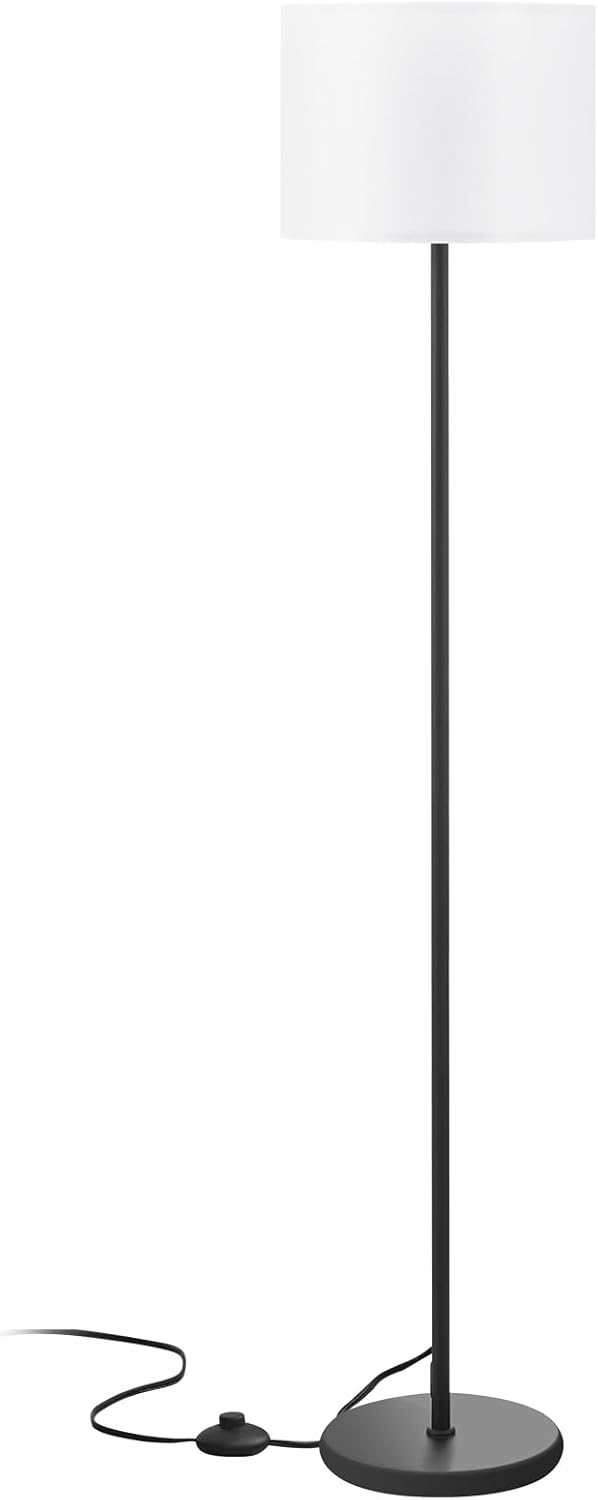 Minimalist Floor Lamp 60 Inches Tall, Tool-Free Assembly, Neutral Linen Shade and Foot Pedal Switch for Intentional Uncluttered Home and Apartment Living