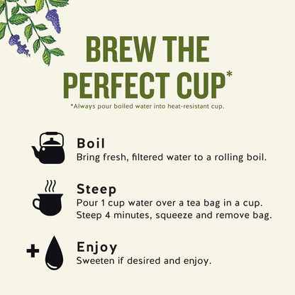 minimalist packaging: tag-less, string-less, staple-less tea bags on 100% recycled paperboard (35% post-consumer content)