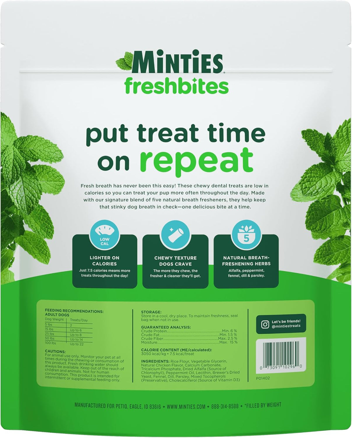 Minties FreshBites Dental Chews for Dogs – Mindful Daily Wellness Treat, Low-Calorie 7.5 Cal Reward, 100 Ct