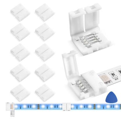 MISSOURI LED Strip L-Shaped Connectors 10-Pack – Discreet Snap-Down 4-Pin Adapters for Clean Lines in Modern, Neutral RGB Lighting Setups