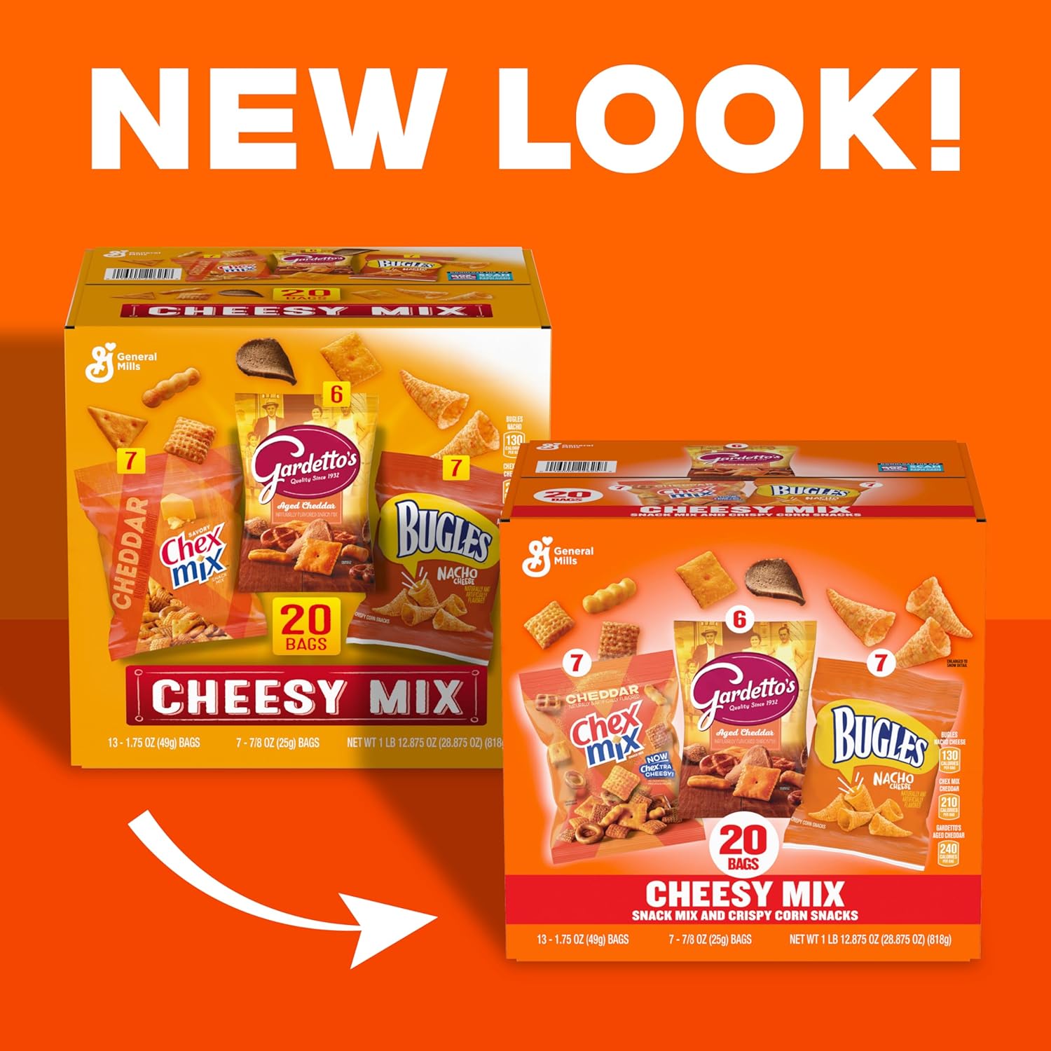 mixed textures combining crunchy corn pieces, cone-shaped chips, and a savory blend of pretzels, rye chips, and breadsticks