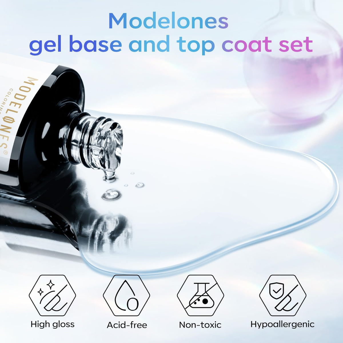 modelones Gel Top Coat and Base Set – Vanity Counter Aesthetic for Cozy Bedroom Decor, No Wipe Soak Off Clear Gel Polish System