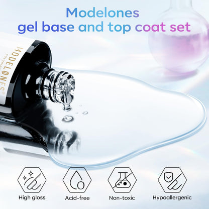 modelones Gel Top Coat and Base Set – Vanity Counter Aesthetic for Cozy Bedroom Decor, No Wipe Soak Off Clear Gel Polish System