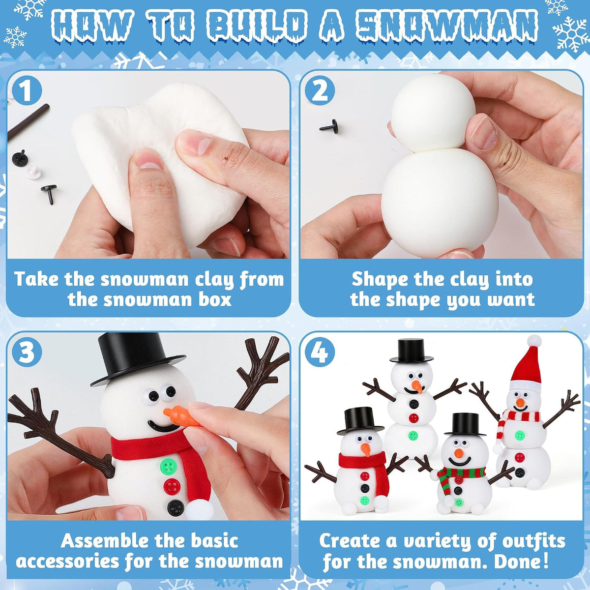 MIKABLOOM Christmas Clay Craft Set – Lightweight, Heat-Free Snowman Project for Family Spaces