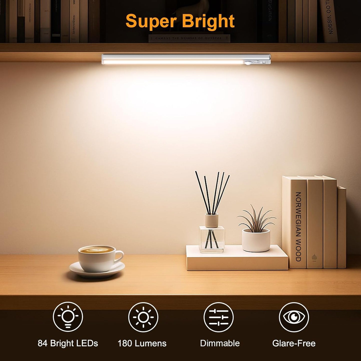 motion sensor with 120° angle, 10ft range, and 20-second auto-off