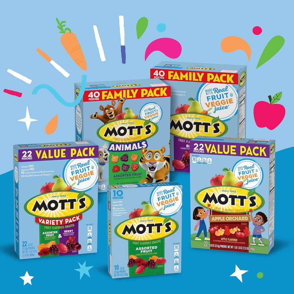 Mott's Halloween Chewy Fruit Snacks for Classroom Goody Bags – Fat Free Vitamin C Snack, Bilingual Pouches 40 Count