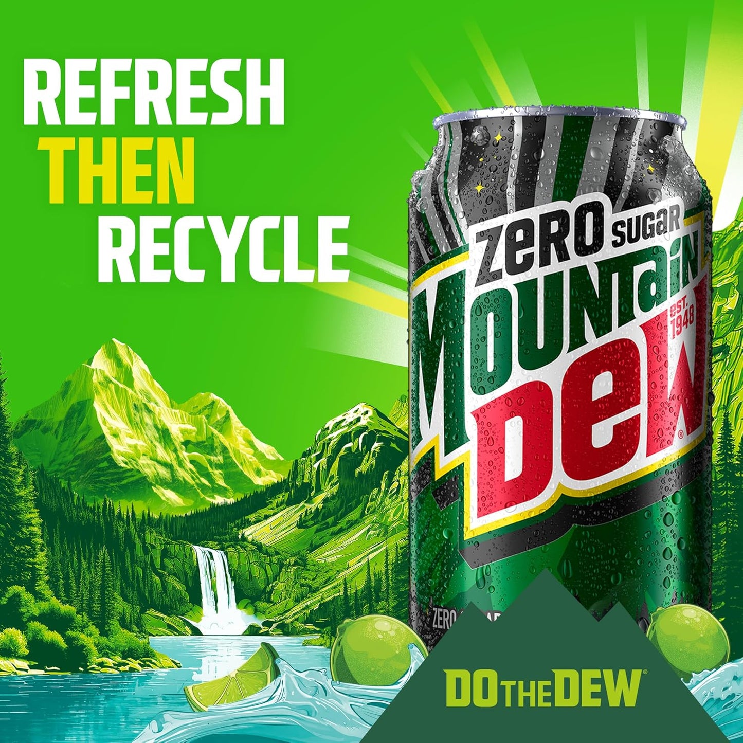 Mountain Dew Zero Sugar Soda – Bold Lemon-Lime Cans for Basement Game Room and Teen Hangouts, 12 Pack