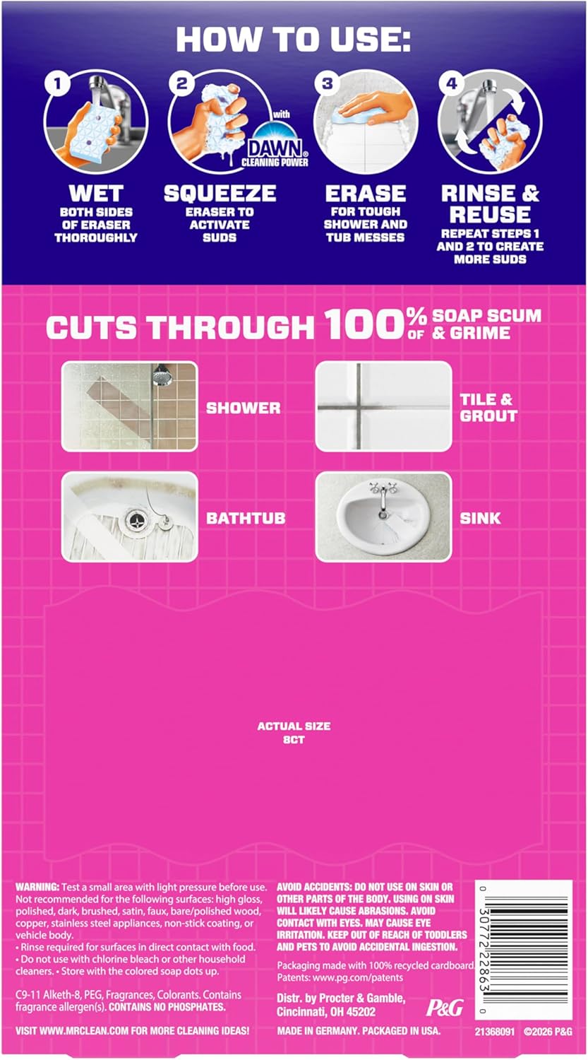 Mr. Clean Magic Eraser Sponge – Apartment Housewarming Gift for Renters, No-Chemical Bathroom Eraser