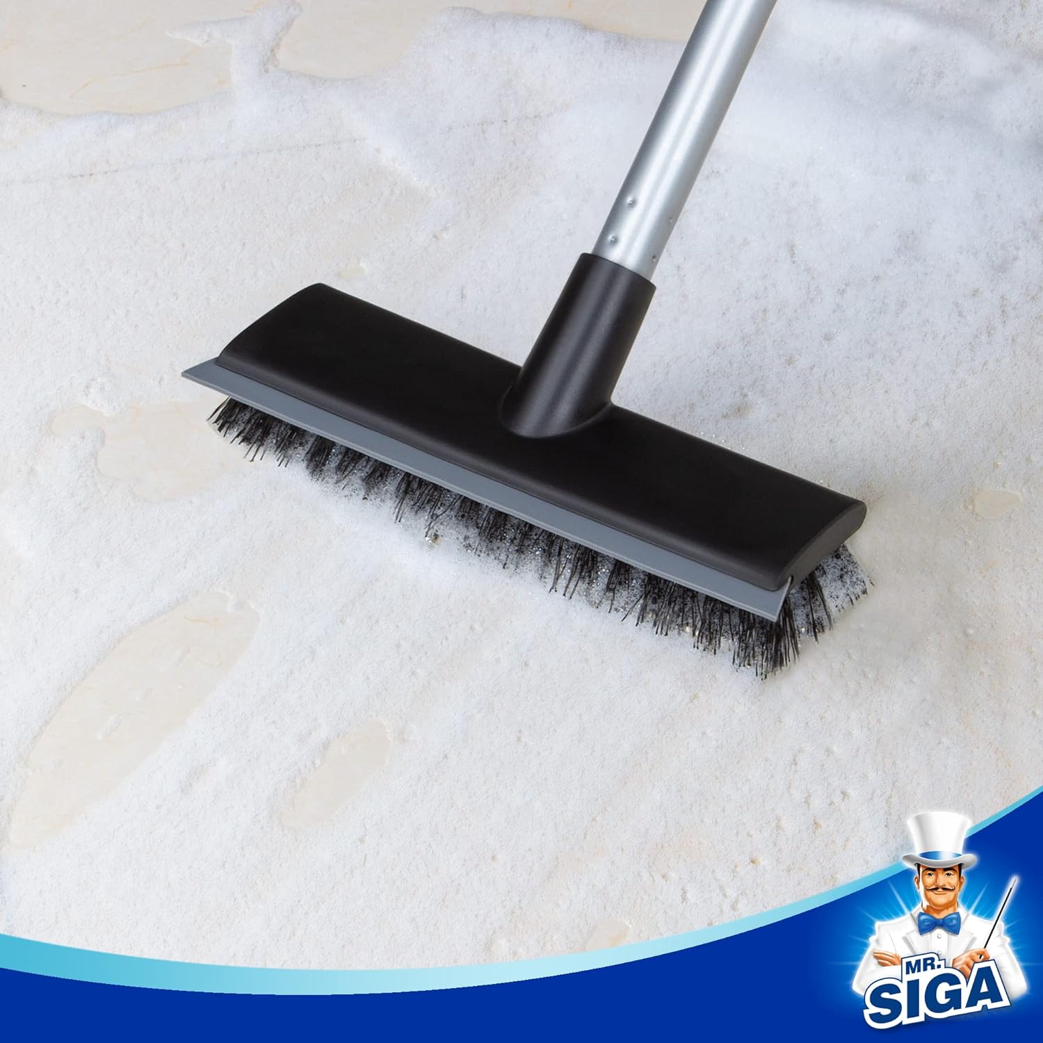 MR.SIGA 2-in-1 Patio Scrubber and Water Squeegee with Extendable Pole for Outdoor Hard Surfaces