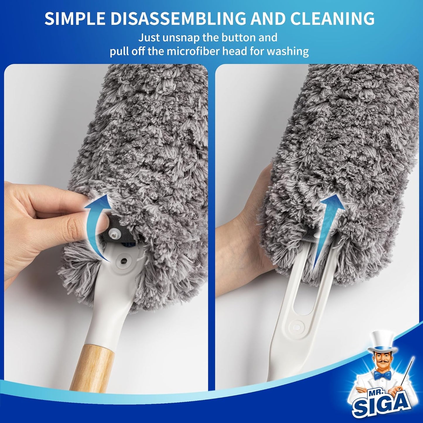 MR.SIGA Bamboo Handle Duster – Lightweight 130 g Tool for Fatigue-Free, Joint-Friendly Cleaning