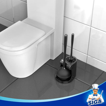 MR.SIGA Bathroom Cleaning Plunger and Brush Set – Gift-Ready Neutral Set for Home Makeovers