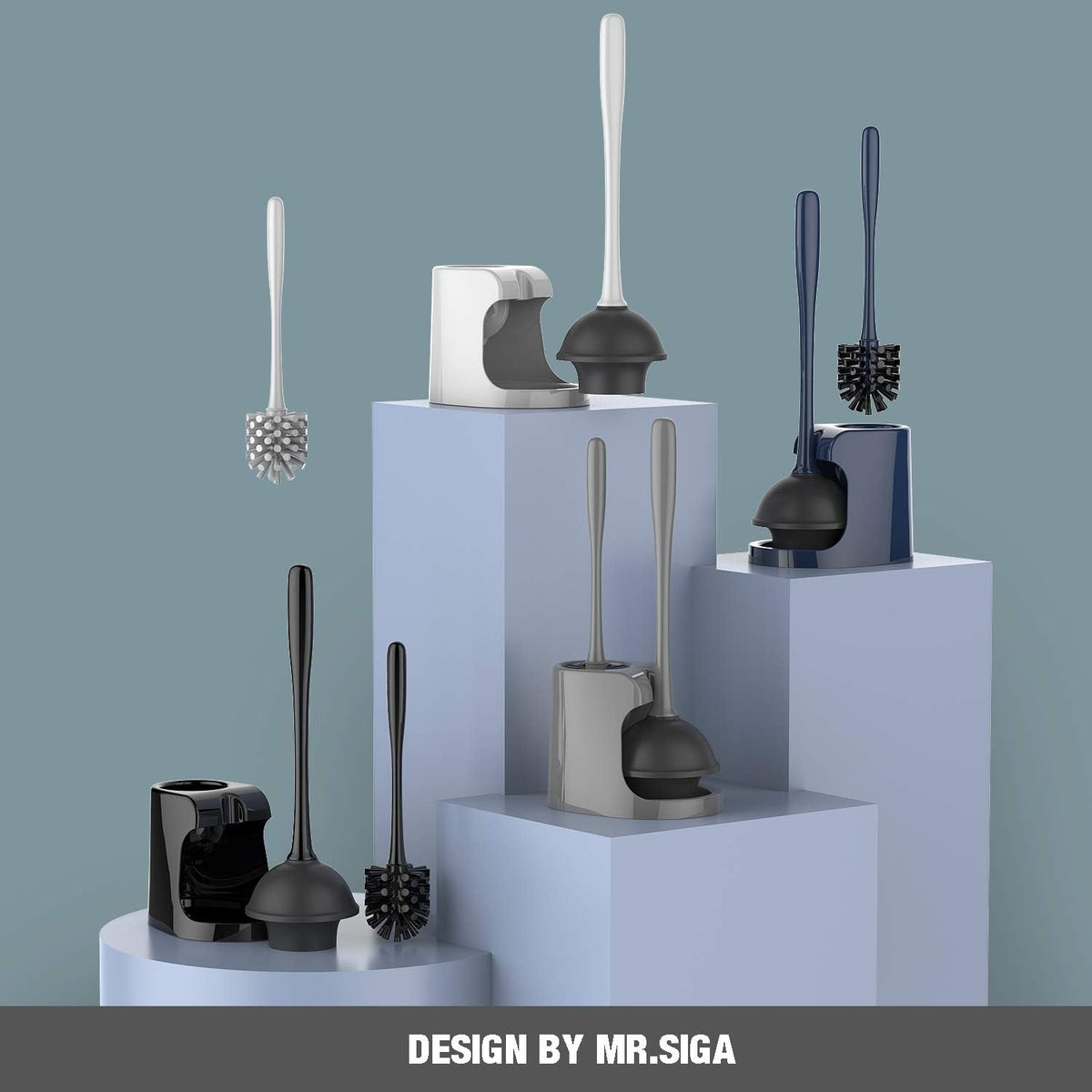 MR.SIGA Bathroom Cleaning Plunger and Brush Set – Gift-Ready Neutral Set for Home Makeovers