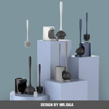 MR.SIGA Bathroom Cleaning Plunger and Brush Set – Gift-Ready Neutral Set for Home Makeovers