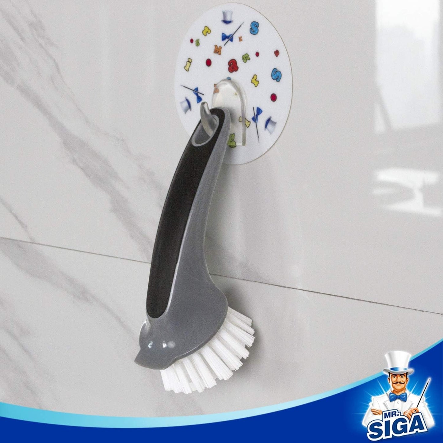 MR.SIGA Non-Scratch Dish Brush with Built-In Scraper, Family-Safe Cookware Cleaner for Home Kitchens, Residue Scrubbing