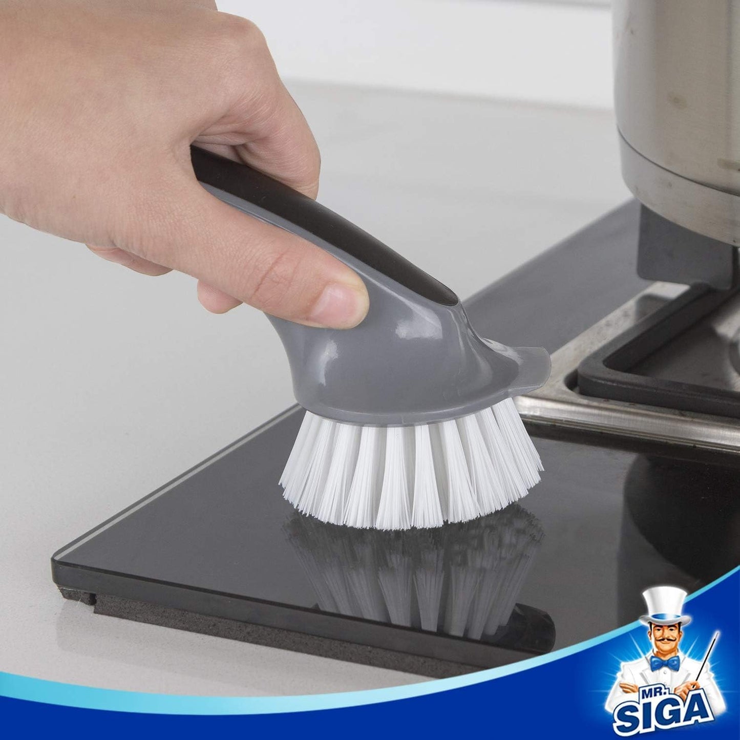 MR.SIGA Non-Scratch Dish Brush with Built-In Scraper, Family-Safe Cookware Cleaner for Home Kitchens, Residue Scrubbing