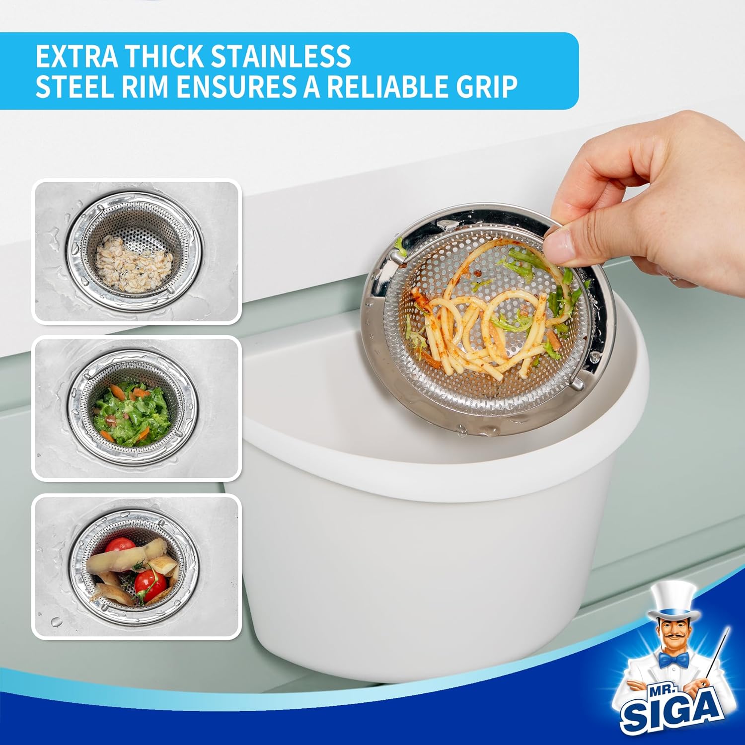 MR.SIGA Sink Strainer – Smooth-Rim Design for Safe, Worry-Free Daily Dishwashing