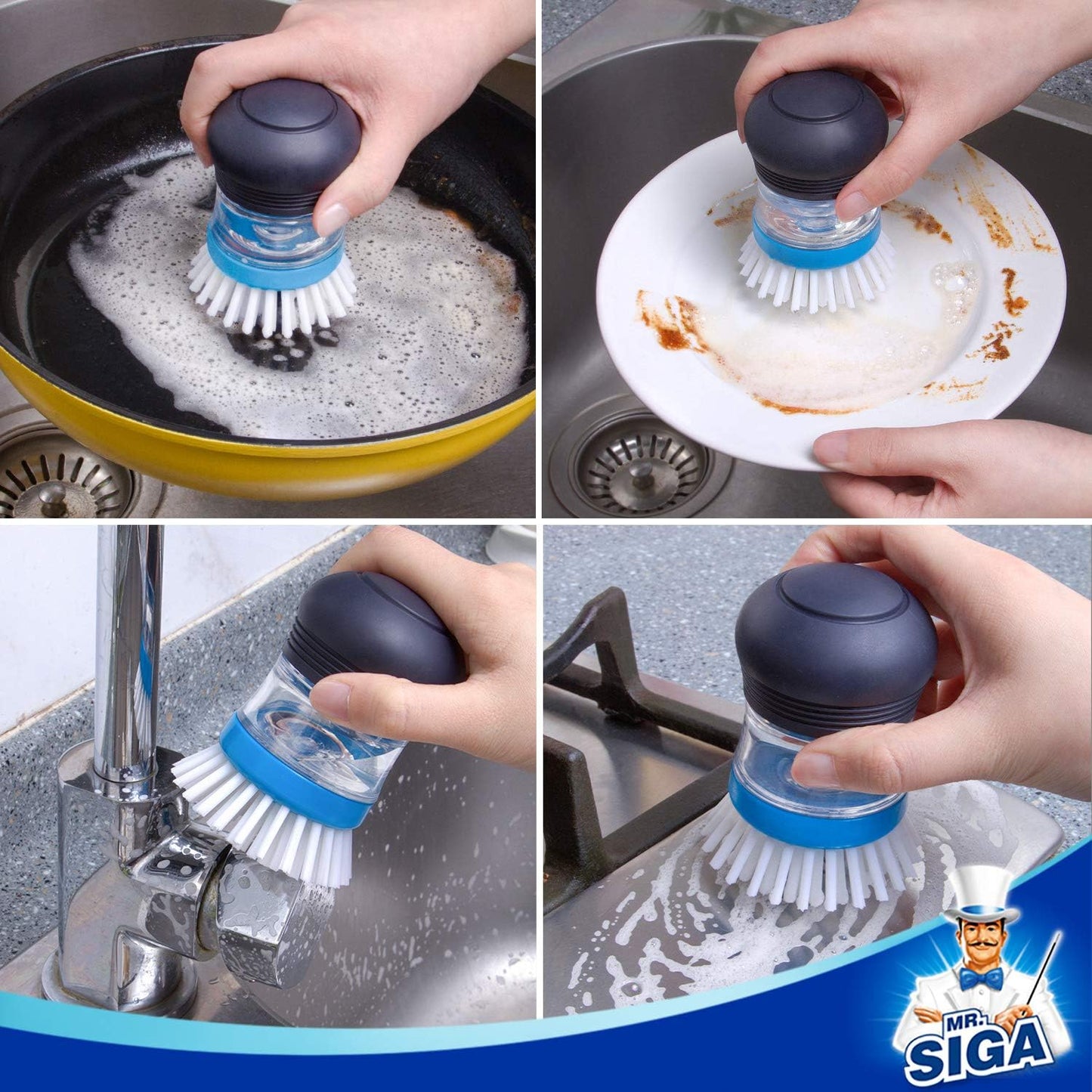 MR.SIGA Soap Dispensing Brush Set – Neutral-Toned Sink Organizer for Modern Apartments