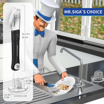 MR.SIGA Soap Dispensing Dish Brush Refills, 4 Pack – Neutral-Toned Refill Heads for a Calm, Uncluttered Counter Setup