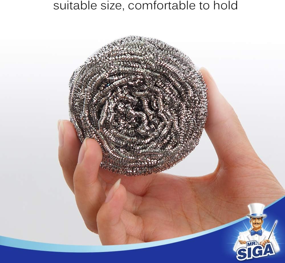 MR.SIGA Stainless Steel Scourer – Quick-Clean Burnt Food Remover for Commuter Kitchens and Shared Apartment Workflows, Pack of 6