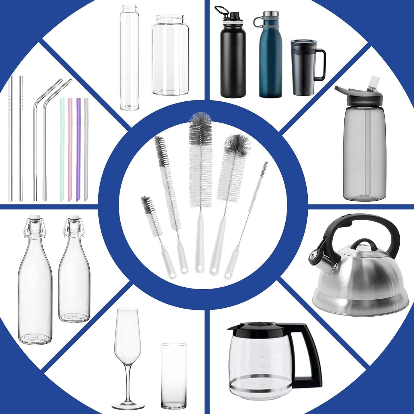 MR.SIGA Streamlined 5 Piece Brush Set with Integrated Storage Base, Less-is-More Sink Organization