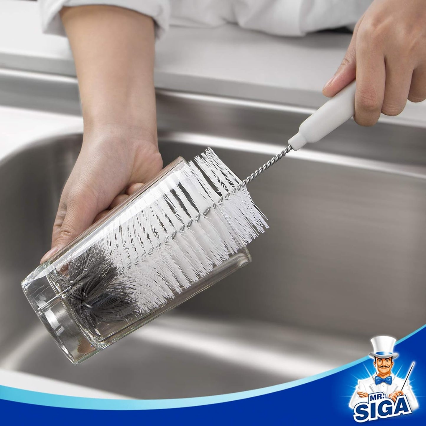 MR.SIGA Streamlined 5 Piece Brush Set with Integrated Storage Base, Less-is-More Sink Organization