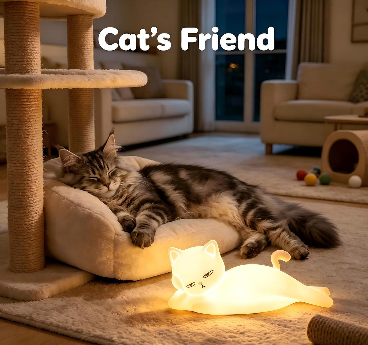 Mubarek Lying Cat Lamp – Quirky White Elephant Gift for Adults, Rechargeable Silicone Night Light with 16 Colors