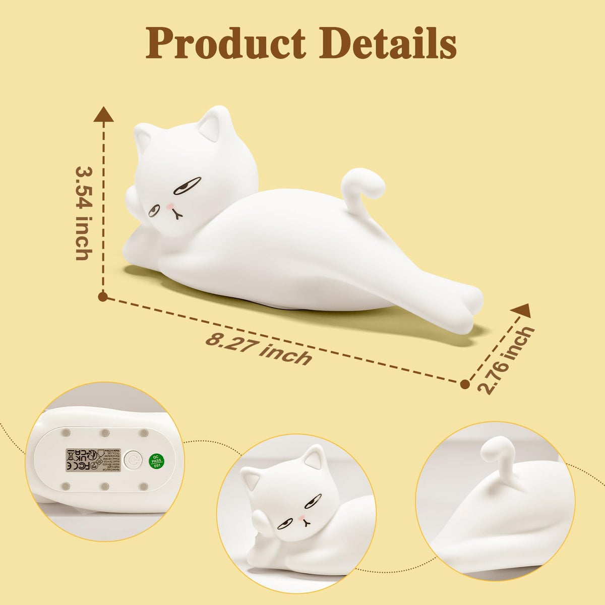 Mubarek Lying Cat Lamp – Quirky White Elephant Gift for Adults, Rechargeable Silicone Night Light with 16 Colors