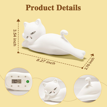 Mubarek Lying Cat Lamp – Quirky White Elephant Gift for Adults, Rechargeable Silicone Night Light with 16 Colors