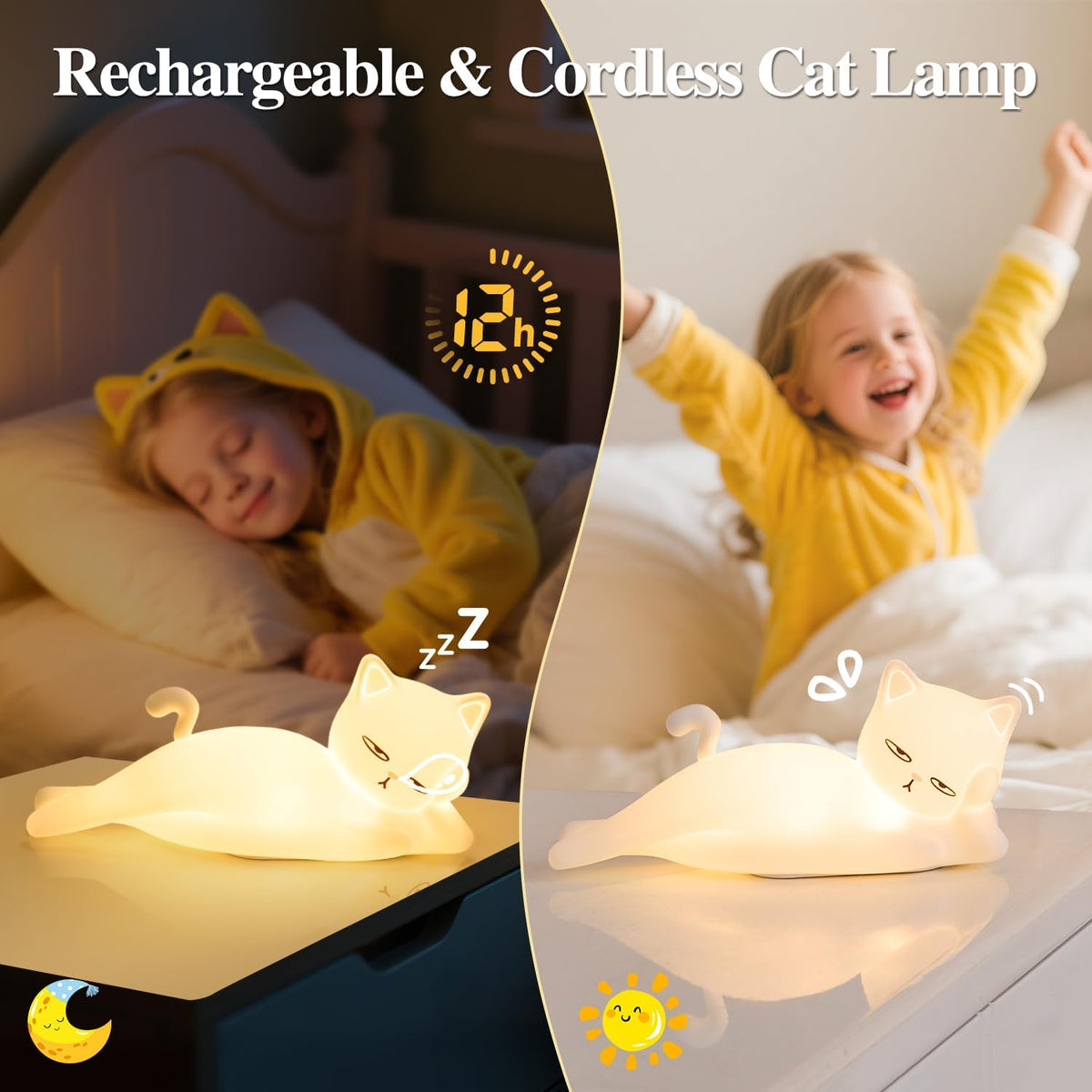 Mubarek Lying Cat Lamp – Quirky White Elephant Gift for Adults, Rechargeable Silicone Night Light with 16 Colors