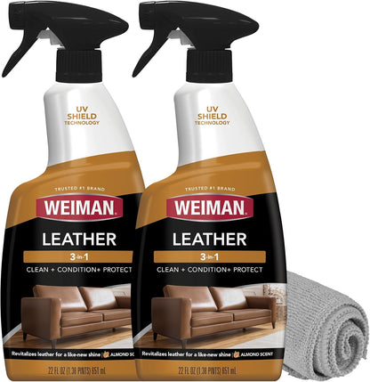 multi-action clean-and-condition formula for finished leather surfaces
