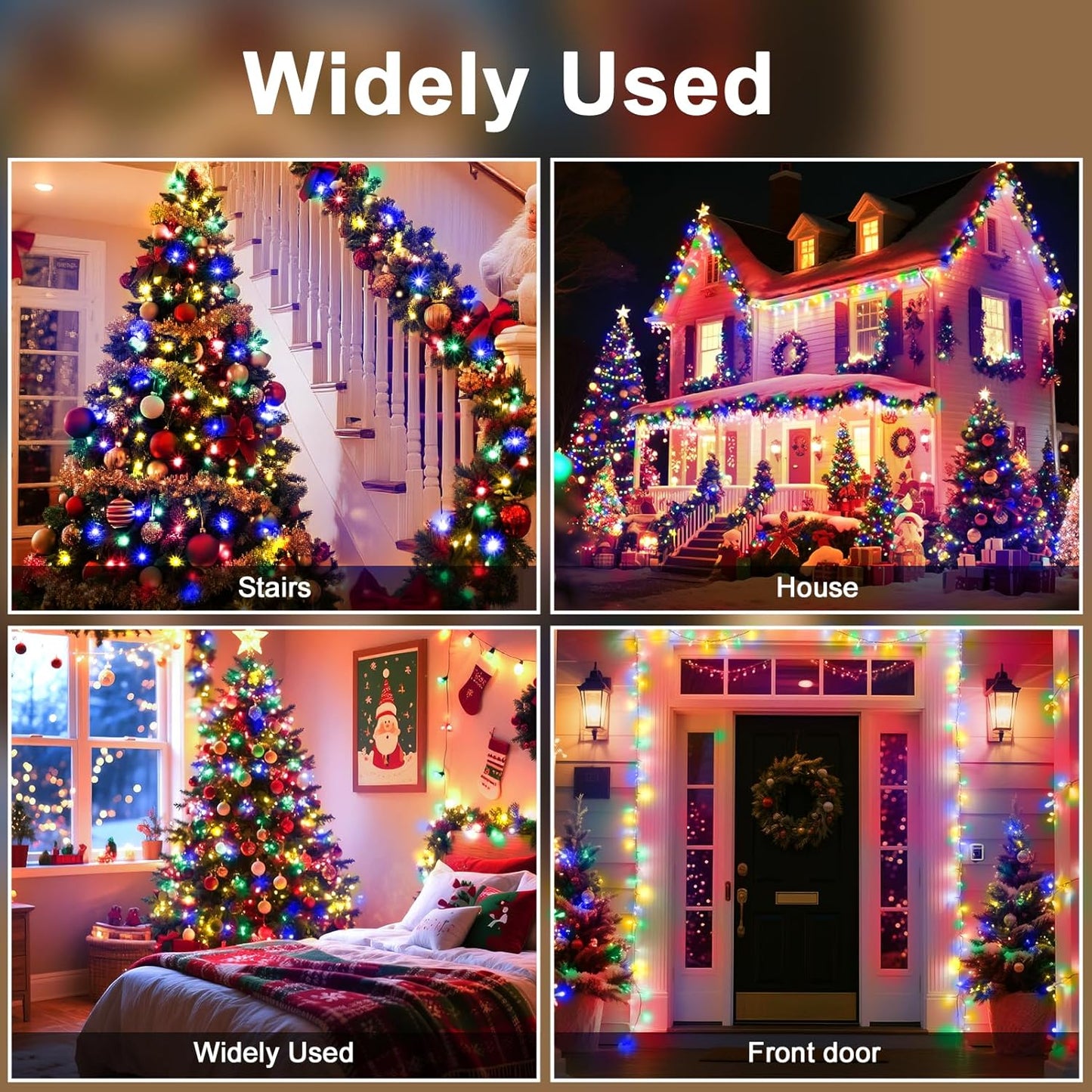multi-color, warm white, cool white, red, green, blue, and red+green color options on transparent or dark green wire