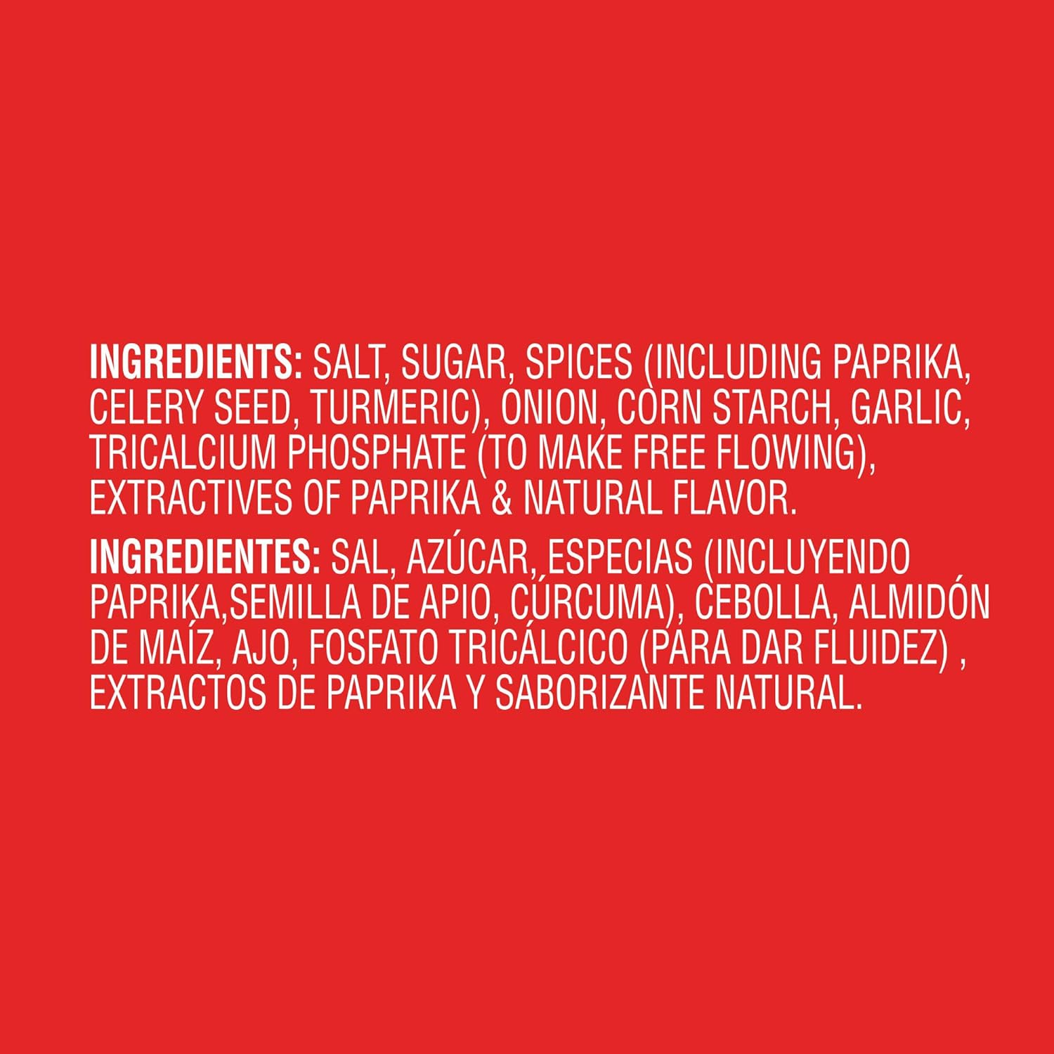 multi-spice blend including paprika, celery seed, turmeric, onion, and garlic