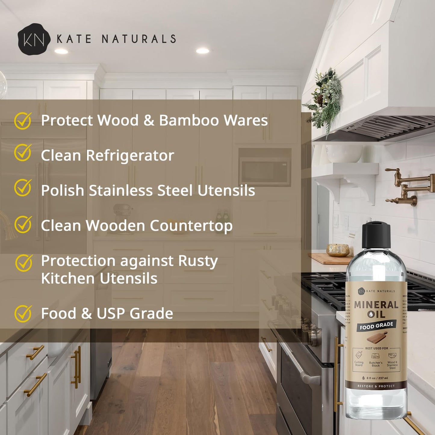 multi-surface compatibility with wood, bamboo, stainless steel, soapstone, and marble
