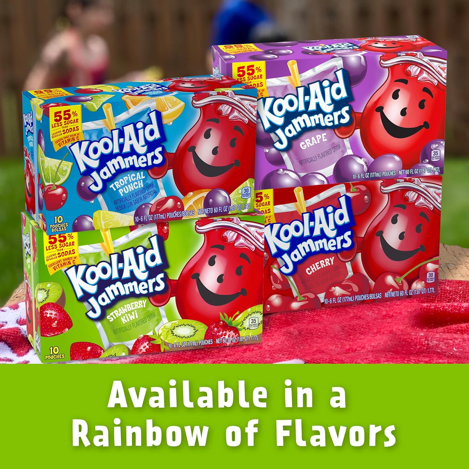 multiple flavor options across the product line: strawberry kiwi, watermelon, blue raspberry