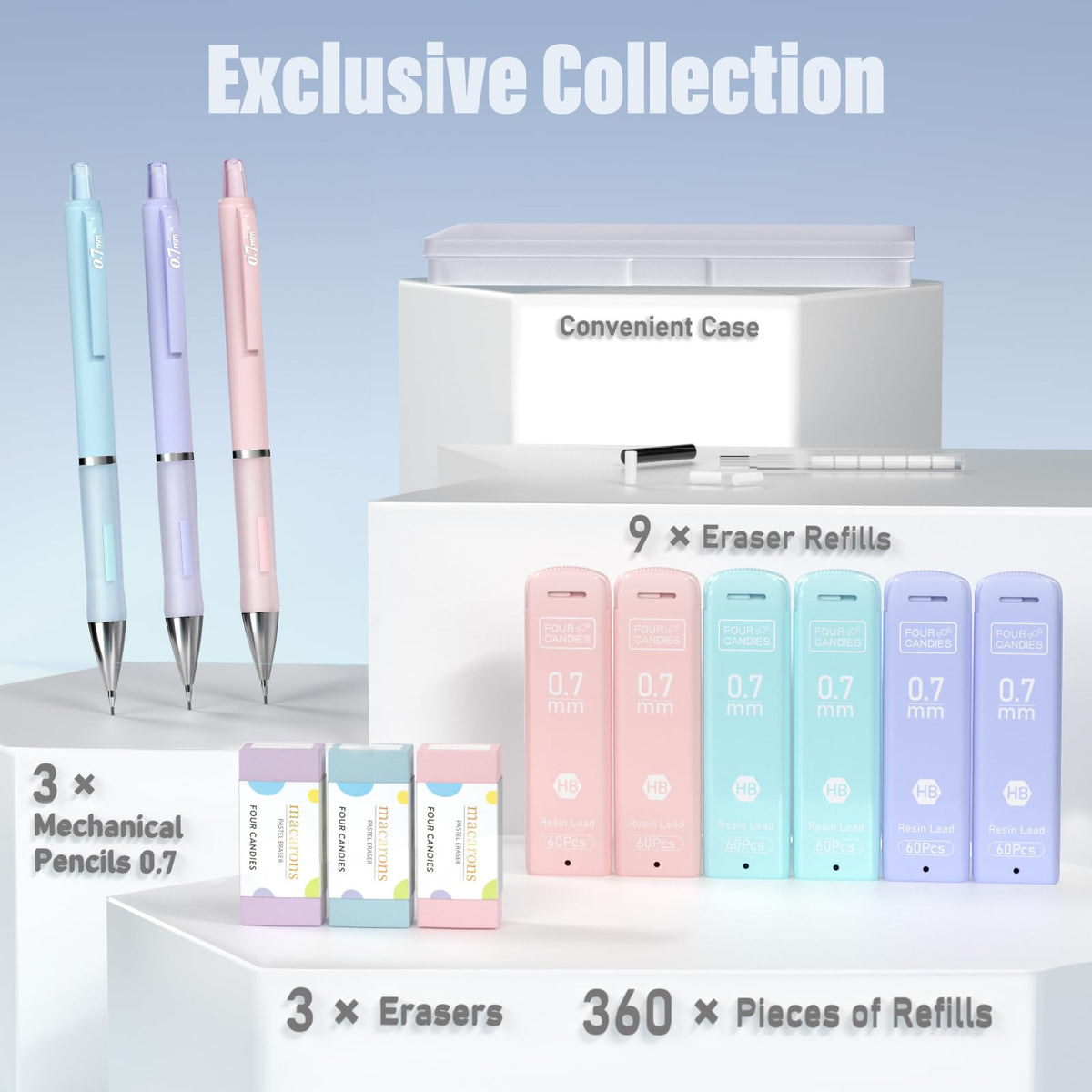 multiple lead-size variants: 0.5mm, 0.7mm, 0.9mm, plus 2-pack and 3-pack size bundles
