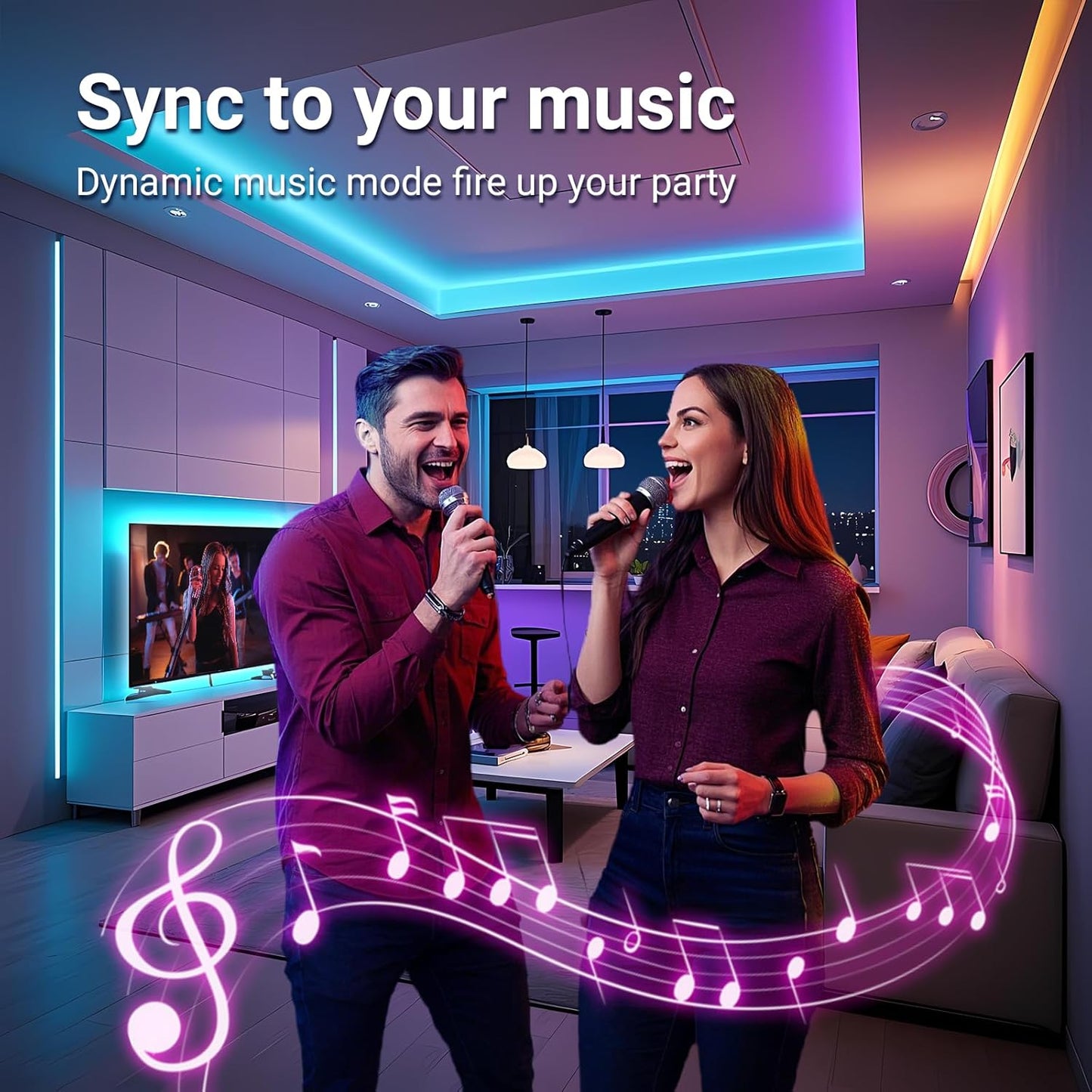 music sync mode that pulses colors to audio from the app