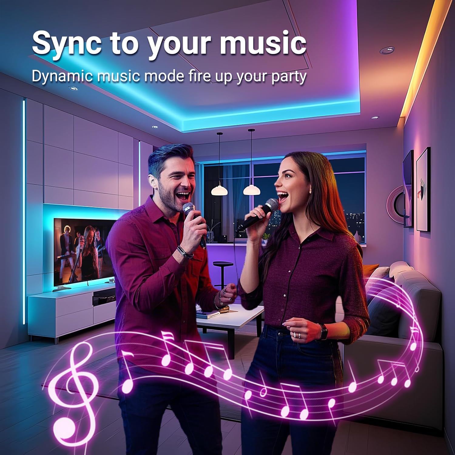 music sync mode that pulses colors to audio from the app